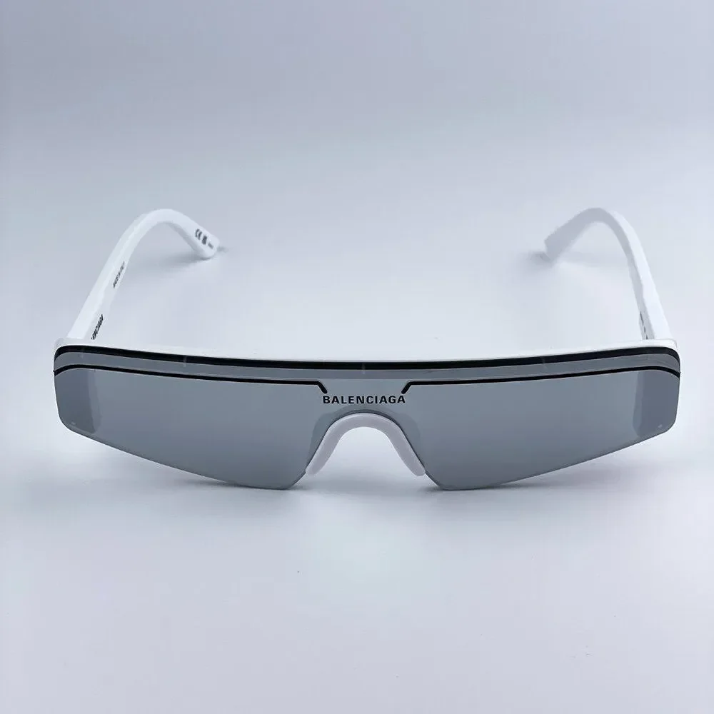 Balenciaga BB0003S 002 Sunglasses White Silver Grey Mirrored Unisex